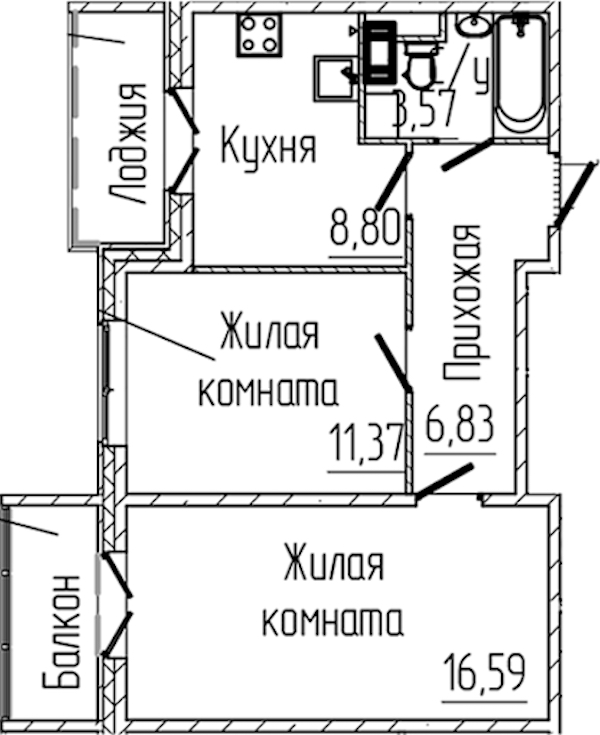 2-комнатная квартира 50.12 м², 6/8 эт., ЖК «SERTOLOVO PARK»